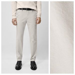 NWT. Massimo Dutti Light Gray Cotton Slim-Fit Moleskin Twill Trousers. Size 32.